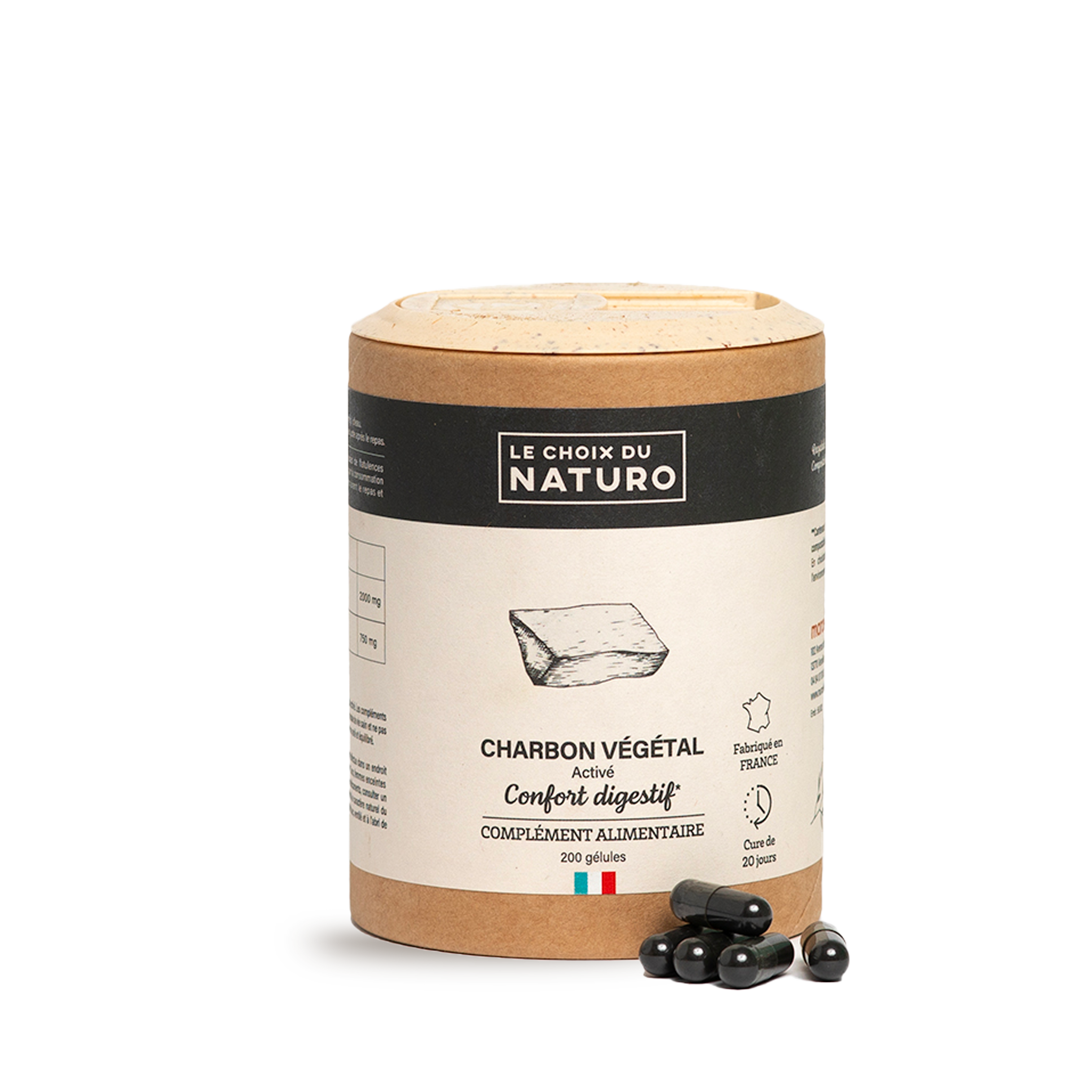 Charbon Végétal Actif Bio BIOPTIMAL - 200 Gélules Vegan Pour Le Confort Digestif - Fabriqué En France